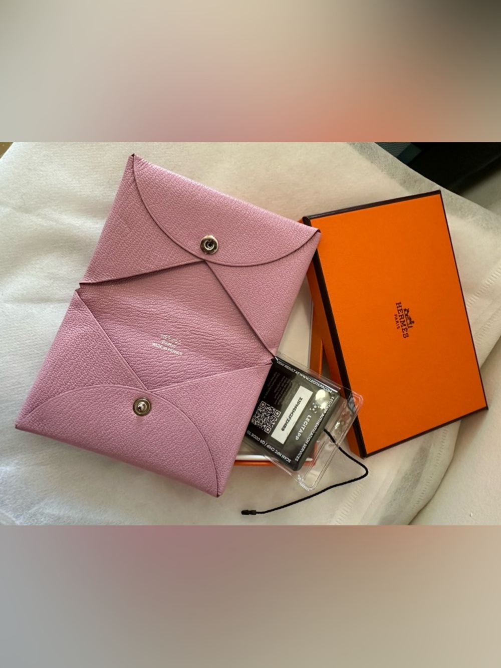 HERMES CALVI Pink Card Holder